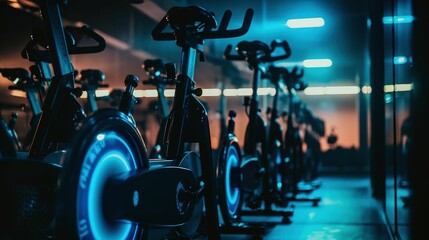 AI generated illustration of electricity producing spin bikes - obrazy, fototapety, plakaty