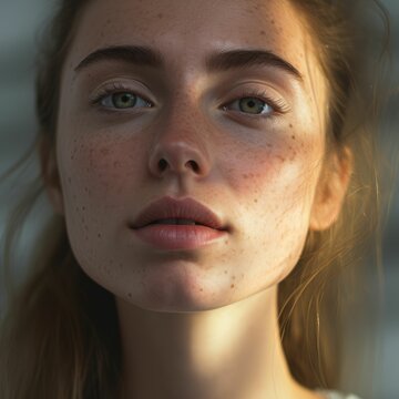 AI Generated Young Woman With Blond Hair And Freckles