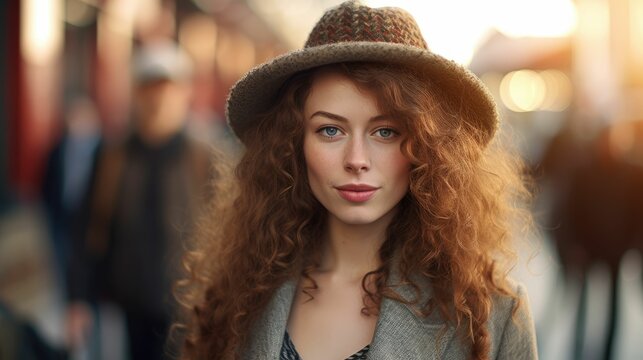 AI generated curly-haired girl with a hat