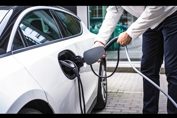 AI generated electric vehicle charging at a fuel station