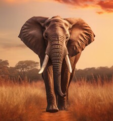 Fototapeta na wymiar AI generated elephant walking in field