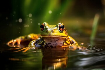 AI generated frog swimming in water