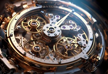 AI generated luxury watch with intricate mechanical inner workings of gears and cogs