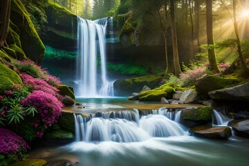 Fototapeta na wymiar waterfall in the forest AI Generated