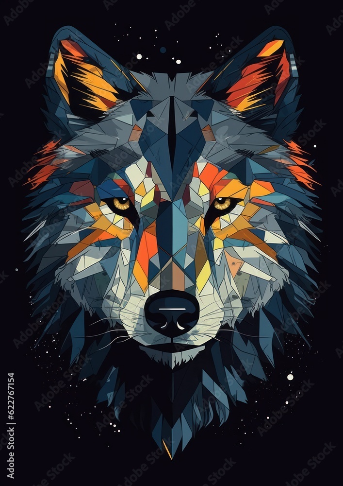 Sticker ai generated wolf against a black background