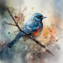 AI generated  blue bird perching on a tree branch