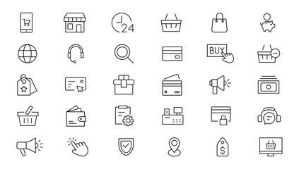 E-Commerce & Shopping thin line icons set. E-Commerce, Shop, Online Shopping icons collection. Shoppind symbols set. Vector illustration