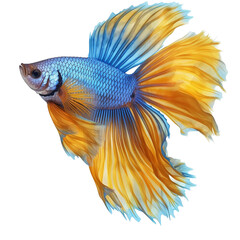 yellow blue betta fish isolated on transparent background cutout