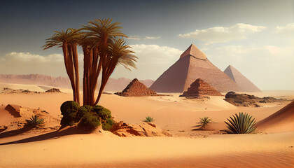 egyptian pyramids in desert - obrazy, fototapety, plakaty