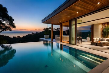 Fototapeta na wymiar modern house with a swimming pool. AI-Generated