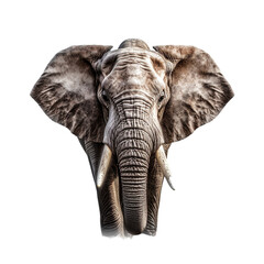 elephant face shot isolated on transparent background cutout