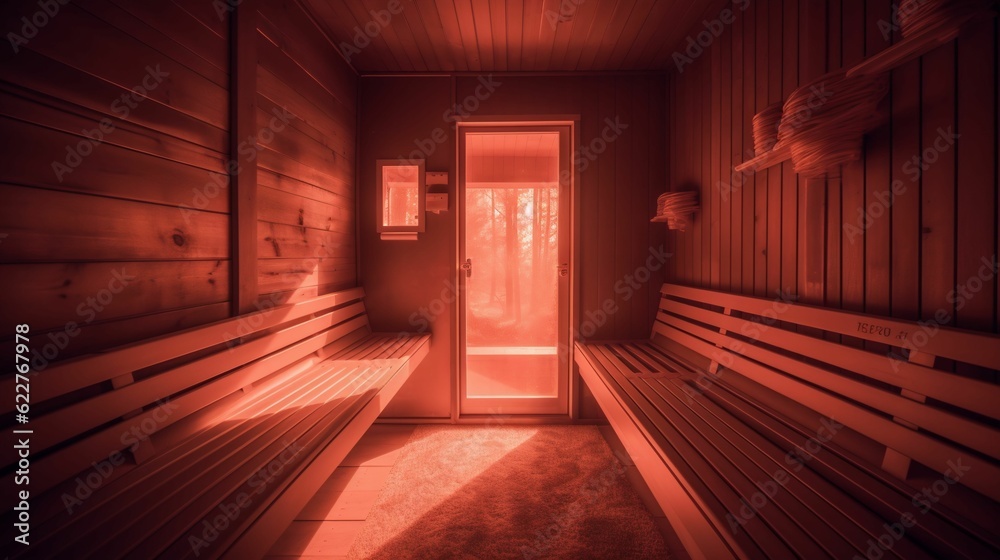 Canvas Prints AI generated cabin sauna with benches