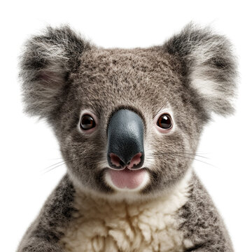 koala face shot, isolated on transparent background cutout, generative ai