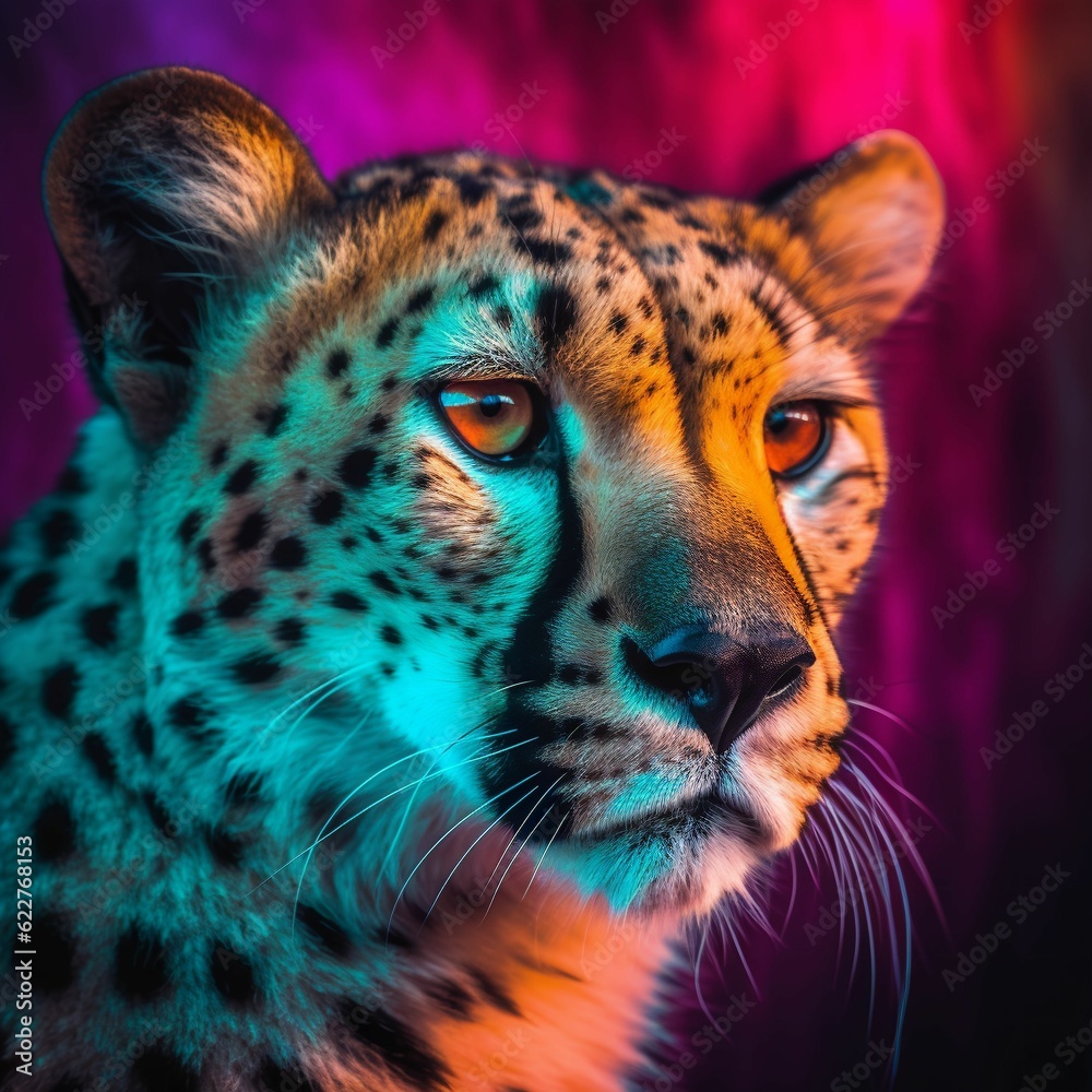 Wall mural AI generated leopard looking away