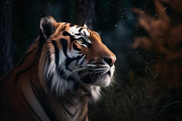 AI generated tiger standing in an outdoor setting at night