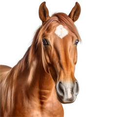 horse face shot isolated on transparent background cutout, generative ai