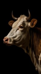 AI generated portrait of a white cow against a dark background