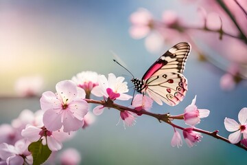 pink cherry blossom on branch with beautiful view AI Generated 