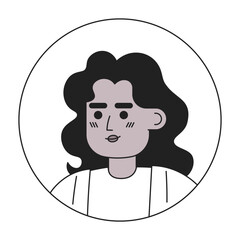 Cheerful afro american woman with long brunette hairstyle monochrome flat linear character head. Editable outline hand drawn human face icon. 2D cartoon spot vector avatar illustration for animation