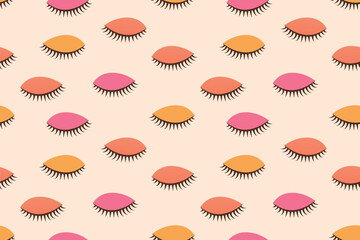 seamless pattern with closed eyes: colorful eyelid and eyelashes; funny background great for wallpaper, greeting card, textile- vector illustration