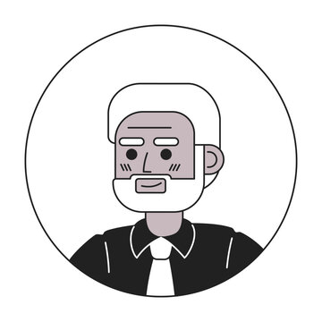 Old man with silver hair and beard monochrome flat linear character head. Handsome grandpa. Editable outline hand drawn human face icon. 2D cartoon spot vector avatar illustration for animation
