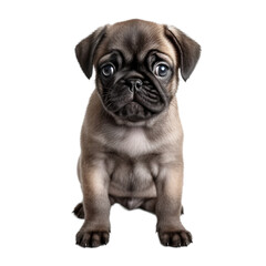 Fototapeta premium pug dog puppy looking at you, isolated on transparent background cutout, generative ai