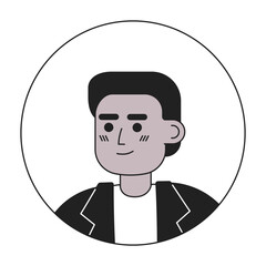 Attractive african american boy with short haircut monochrome flat linear character head. Editable outline hand drawn human face icon. 2D cartoon spot vector avatar illustration for animation