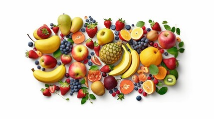 AI generated illustration of An array of colorful fruits arranged on a white background