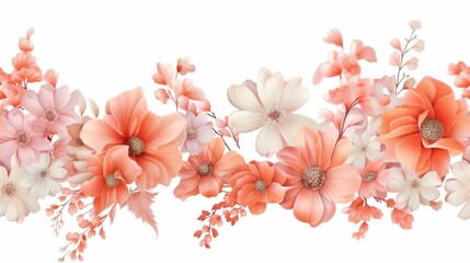 AI generated illustration of a vibrant floral background with delicate white and pink blossoms