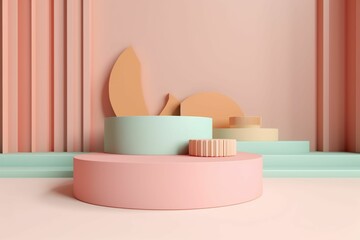 AI generated illustration of elevated green and pink platforms for a product display