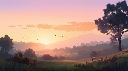 Beautiful painting of a landscape evoking sense of tranquility and inspiring a peaceful state of mind