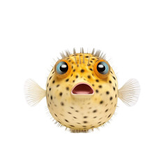 puffer fish looking at you , isolated on transparent background cutout , generative ai