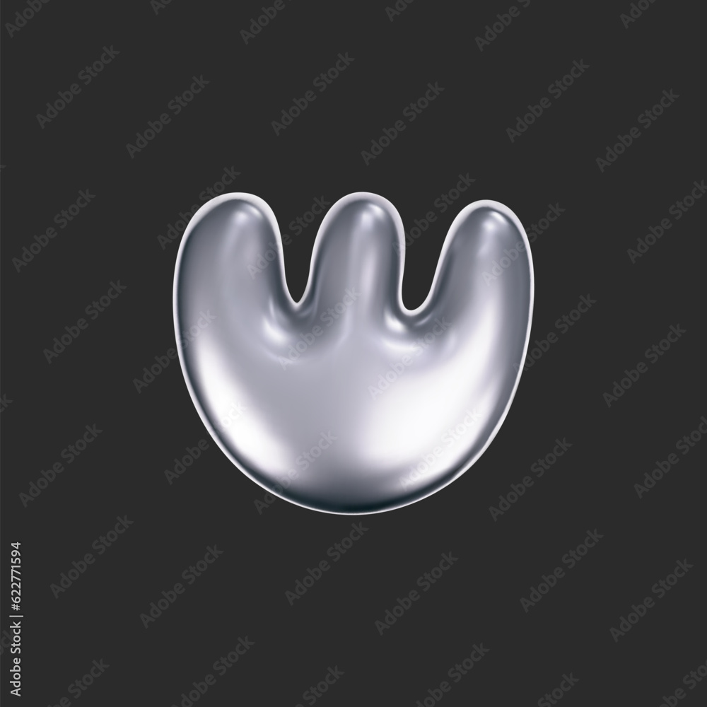 Wall mural chrome liquid 3d flower shape in y2k style isolated on a dark background. render of 3d metal silver 