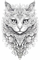 AI generated illustration of a simple coloring book cat face design