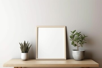 AI generated illustration of a photo frame mockup with copyspace and decorative plants