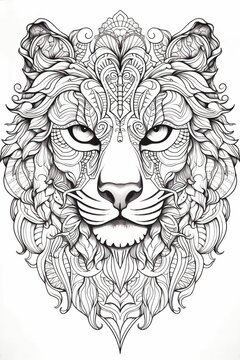 AI generated illustration of a simple coloring book lion face design
