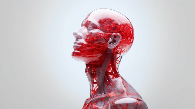 the head and torso of a man with red brain markings