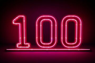 Vibrant neon sign illuminated with a bright light, displaying the number 100. AI-generated.