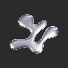Chrome liquid 3d shape in y2k style isolated on a dark background. Render of 3d metal silver melting fluid form in aesthetic futuristic style. 3d vector y2k illustration