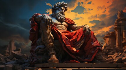 AI generated illustration of the statue of Zeus at Olympia during a stormy day - obrazy, fototapety, plakaty