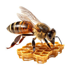 bee walking on honey comb , isolated on transparent background cutout , generative ai