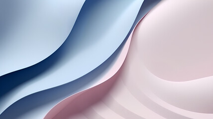 Background with waves in tender blue and pink colors for presentation. Abstraction, paper style. AI