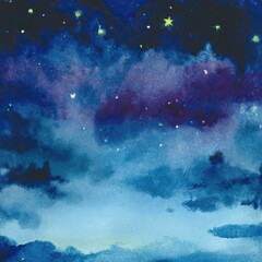 Obraz na płótnie Canvas AI generated illustration of a watercolor painting depicting a starry night sky