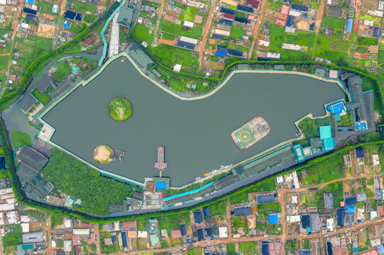 Aerial view of the Synagogue church prayer mountain in Ikotun Lagos, Nigeria.