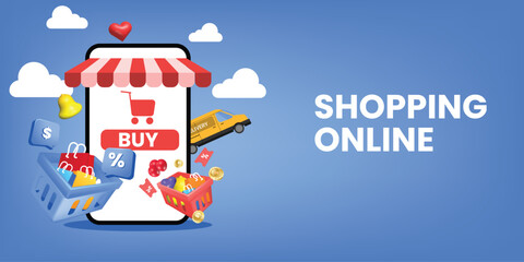 Fototapeta na wymiar Shopping online banner for modern website