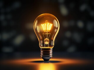 AI generated illustration of a black background with an illuminated lightbulb in the center