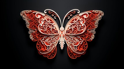 Obraz na płótnie Canvas AI generated illustration of a vibrant red paper butterfly with swirling pattern