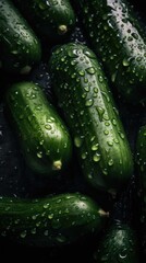 AI generated illustration of fresh cucumbers in a dark setting, perfect for backgrounds