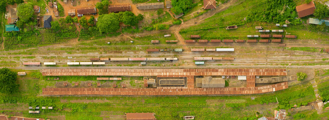 Panoramic aerial view of the old Dugbe railway station with some old houses in Ibadan, Nigeria.