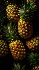 AI generated illustration of fresh pineapples in a dark setting, perfect for backgrounds